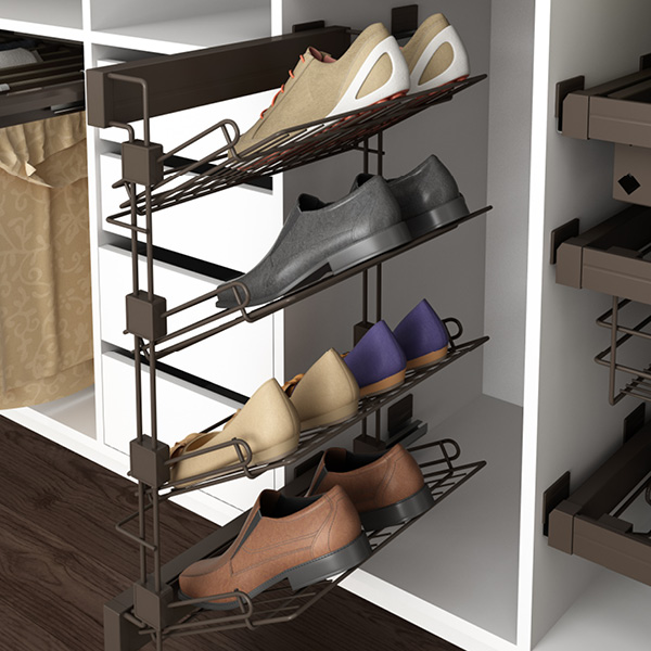 Lateral pull-out shoe rack right/left